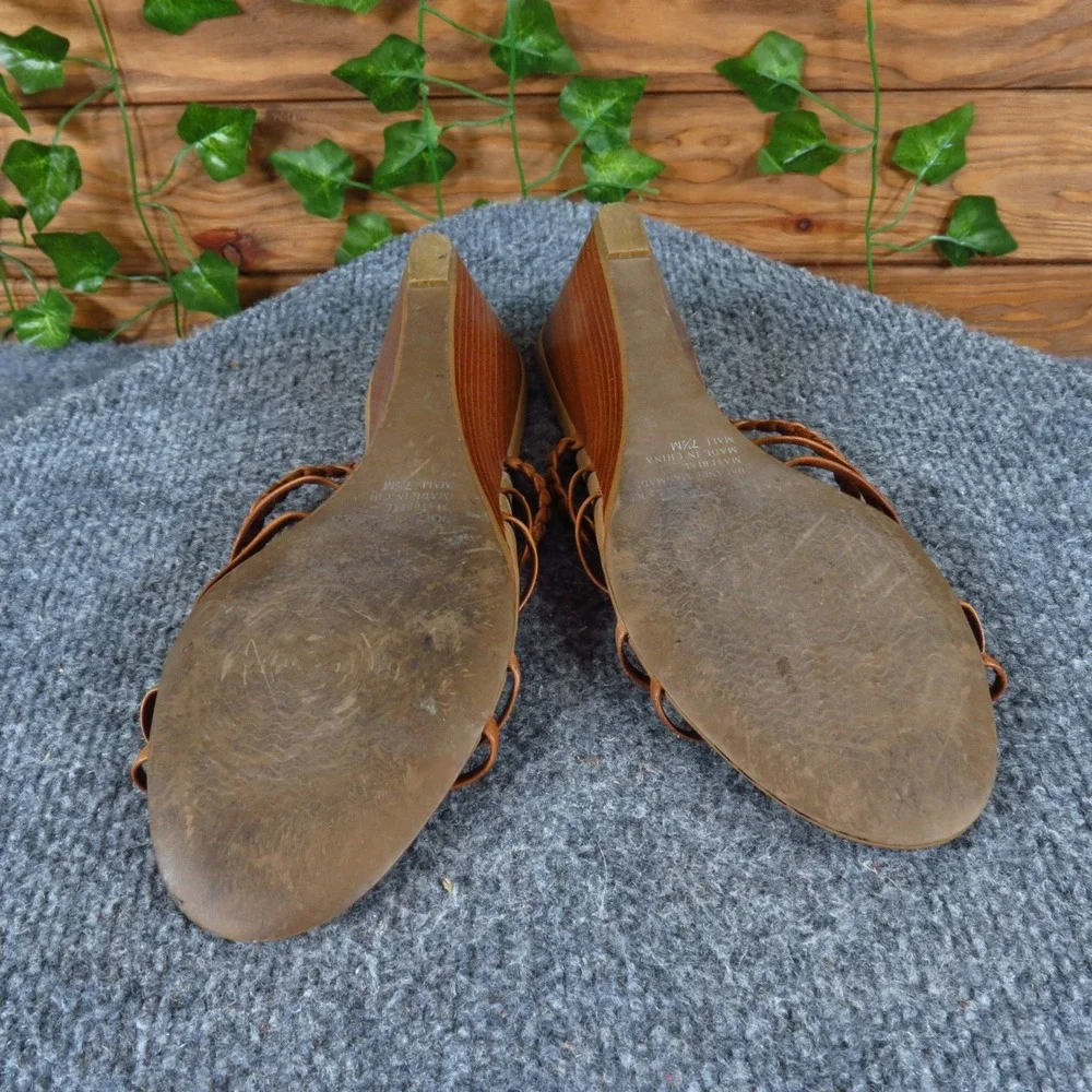 BP Braided Women Wedge Sandals Size 7.5‎ Casual Summer Brown Leather